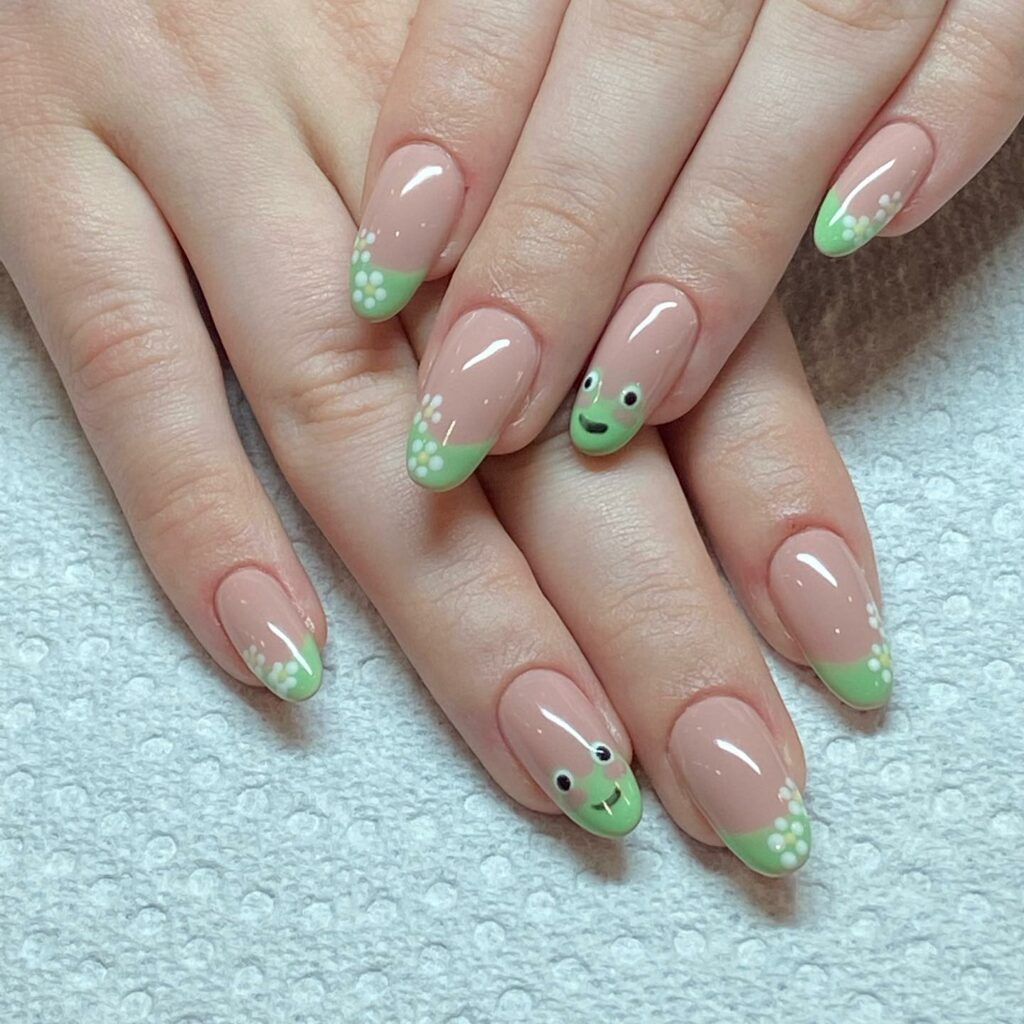 Hop into Fun with 20 Frog Nail Designs in 2024 23 Nude Frog French Nails