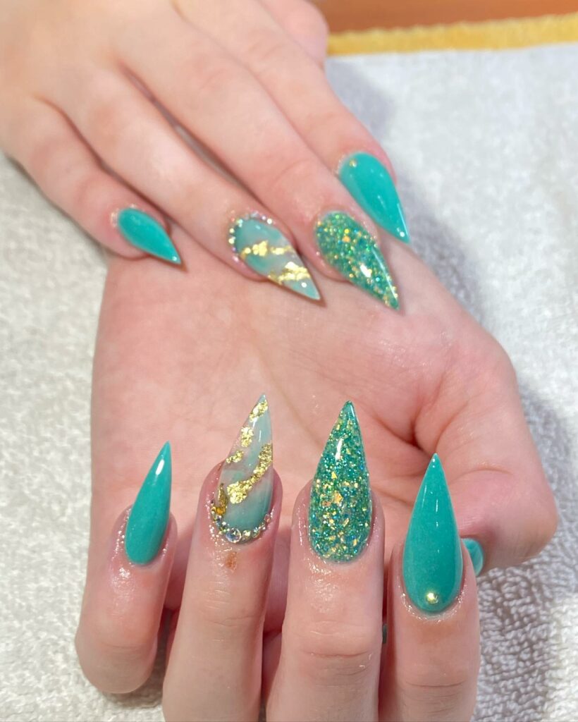 Dive into 60 Turquoise Nail Designs of 2024 79 Stiletto Summer Manicure