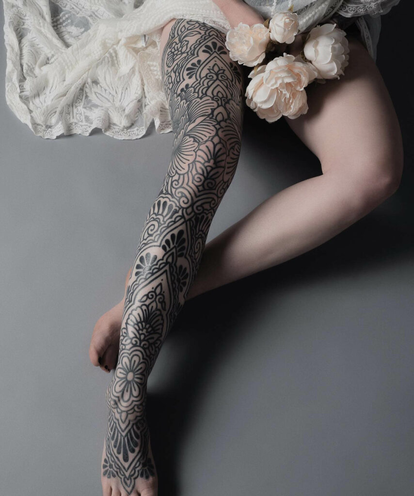 14+ Leg Sleeve Tattoo Women Ideas That Will Blow Your Mind! 12 Ornamental Leg Sleeve Tattoos