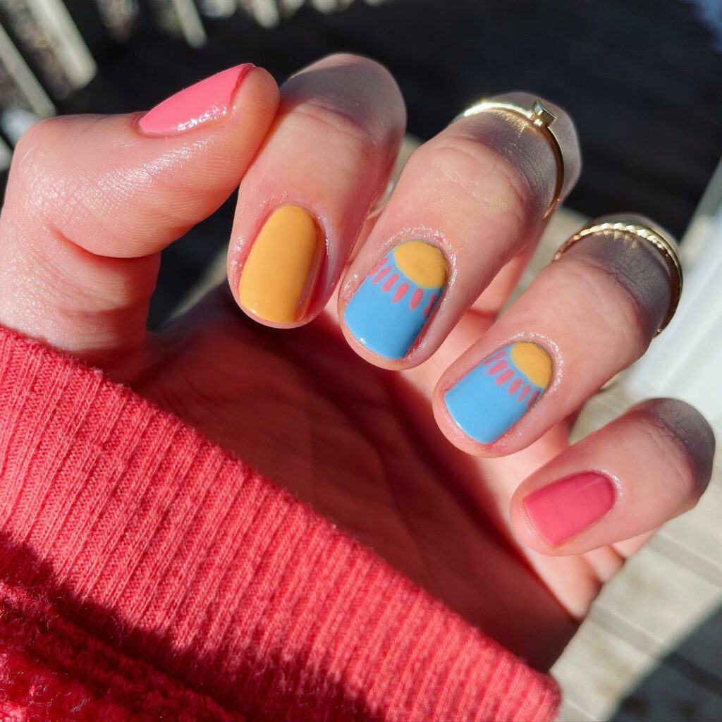 20 Latest Short Spring Nail Designs To Try In 2024! 24 Short Spring Nails With Sun Design