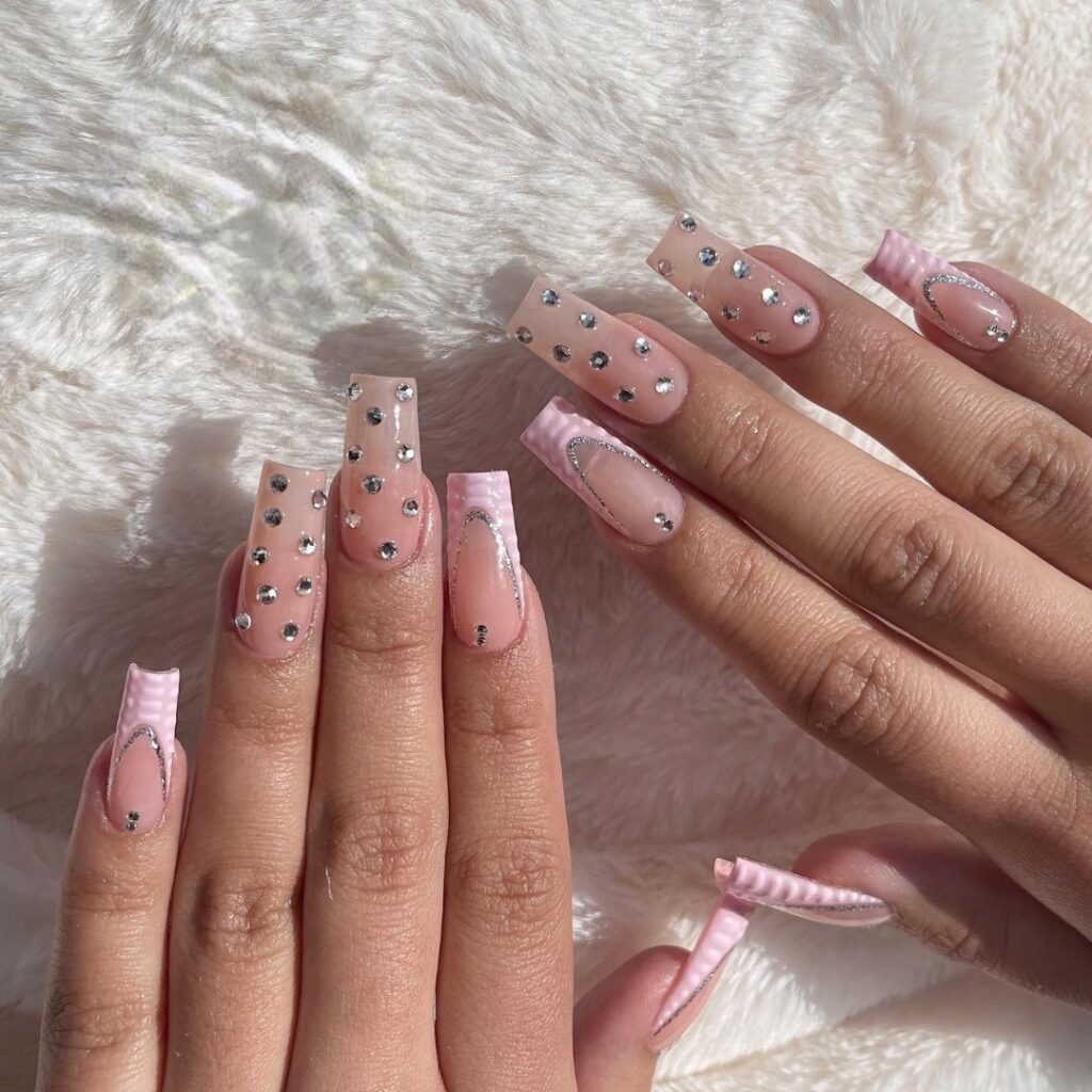45 Latest Nails With Rhinestones Designs To Try In 2024! 21 Light Pink Nails