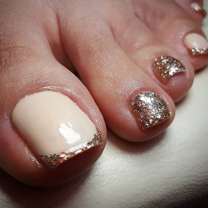 Add Sparkle with 25 Sparkly Toe Nails for 2024 32 Golden French Tips