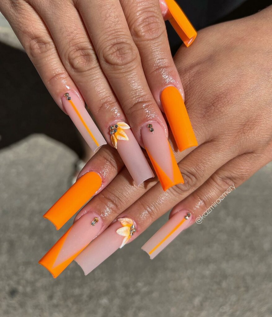 33 Latest Orange Acrylic Nail Ideas To Try in 2024! 33 Stunning Matte Orange Mani