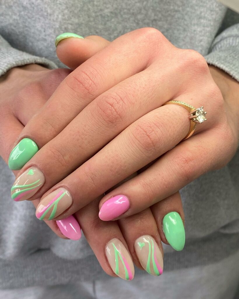 20 Latest Pink And Green Nail Ideas To Try In 2024! 27 Abstract Pink And Green Short Nails