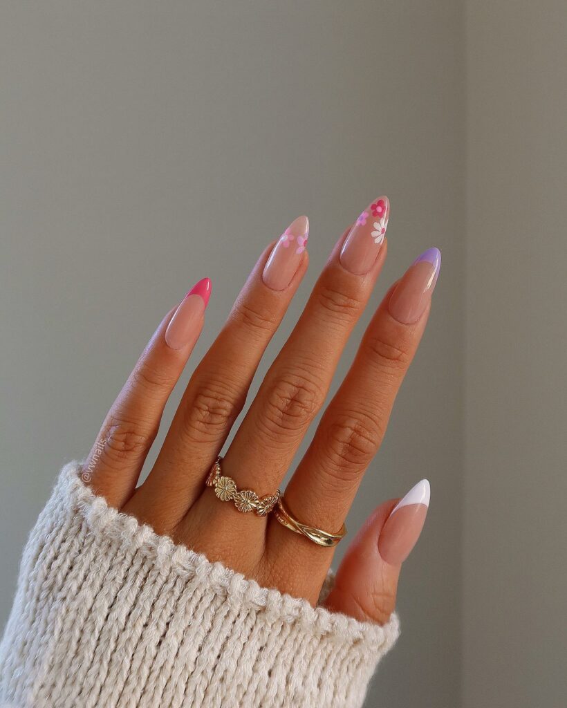 30 Latest Pink And Purple Nail Designs To Try In 2024! 30 Pink And Purple French Nails With Daises