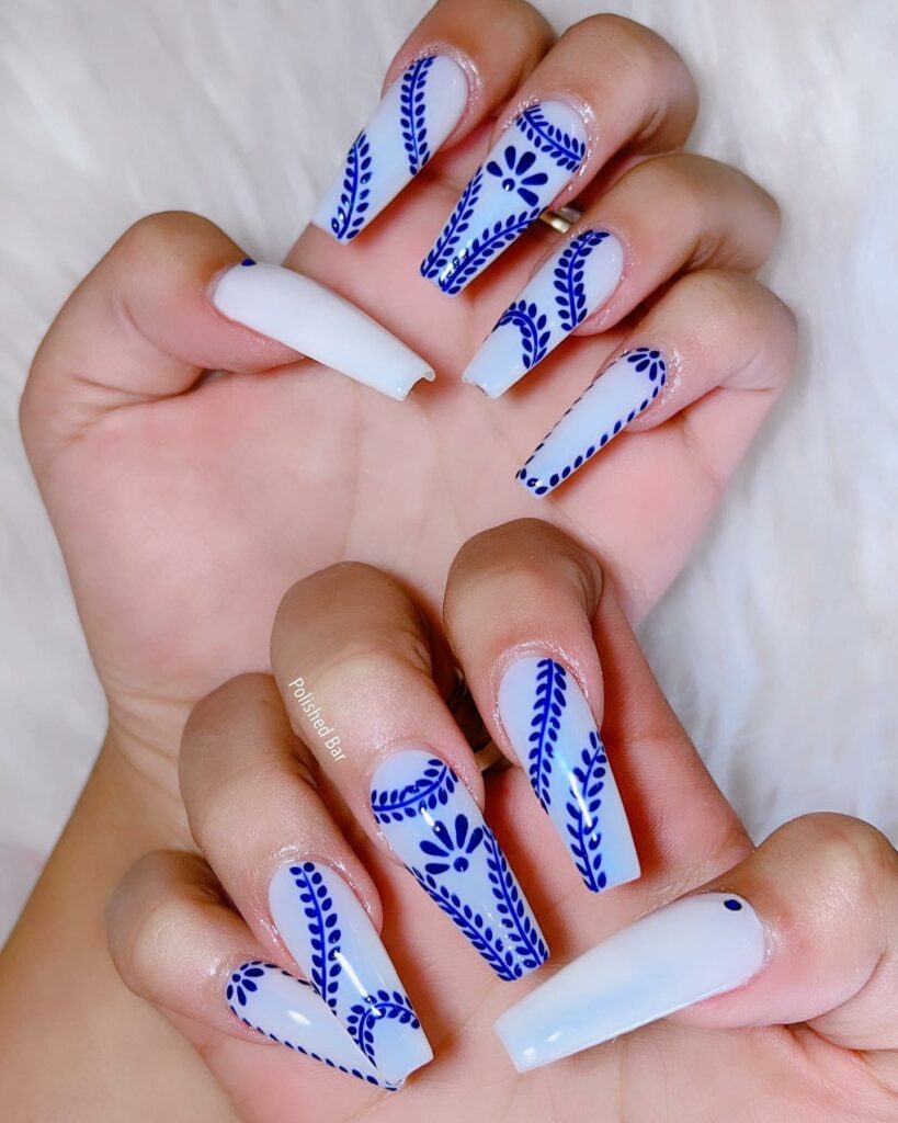 30 Latest Navy Blue Nail Designs To Try In 2024! 24 Long Moroccan Tile Nails