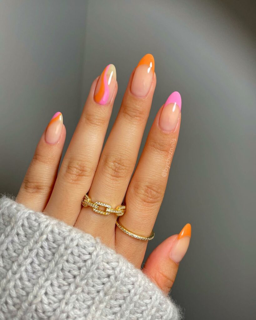 Feel Vibrant with 30 Pink And Orange Nail Designs in 2024 32 Pink And Orange French Nails With Swirls
