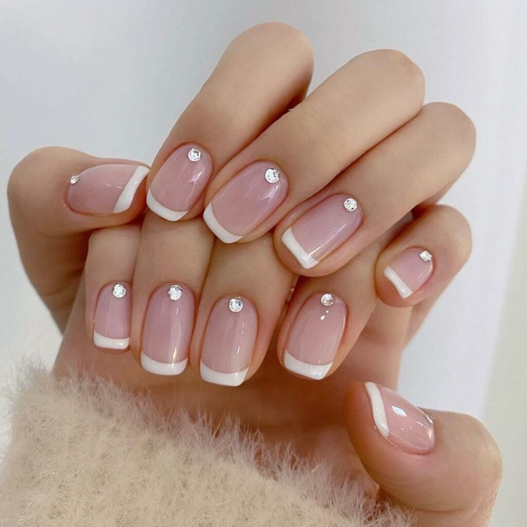 Attend in Style with 25 Wedding Guest Nail Designs in 2024 18 Short French Wedding Guest Nails With Rhinestones