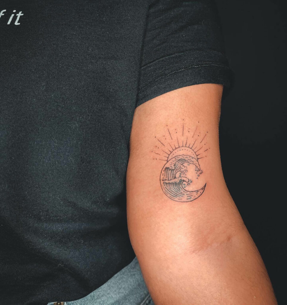 11+ Sun Rays Tattoo Drawing Ideas That Will Blow Your Mind! 17 Wave And Half Sun Tattoo