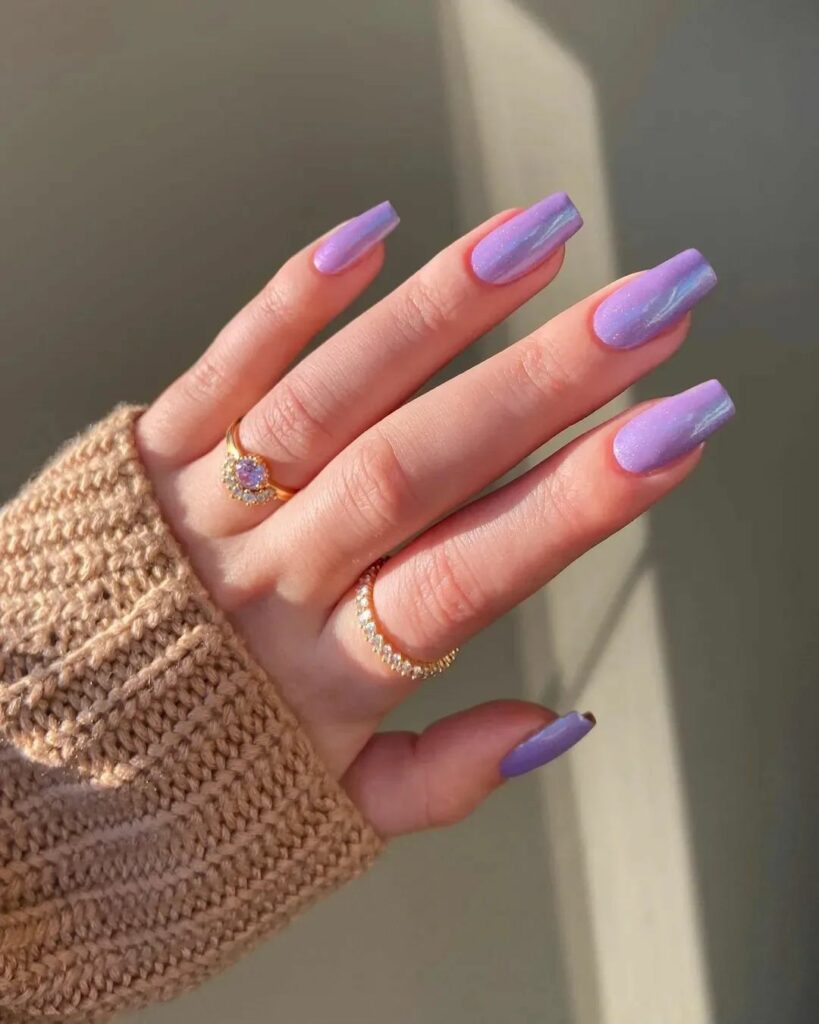 Explore 30 Purple Coffin Nail Designs in 2024 35 Metallic Light Purple Coffin Nail