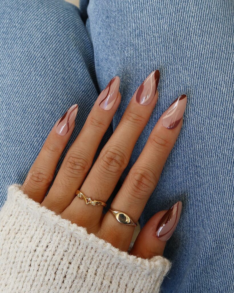 Get Swirly with 35 Swirl Nails Ideas for 2024 22 Brown And Beige Swirl Nails