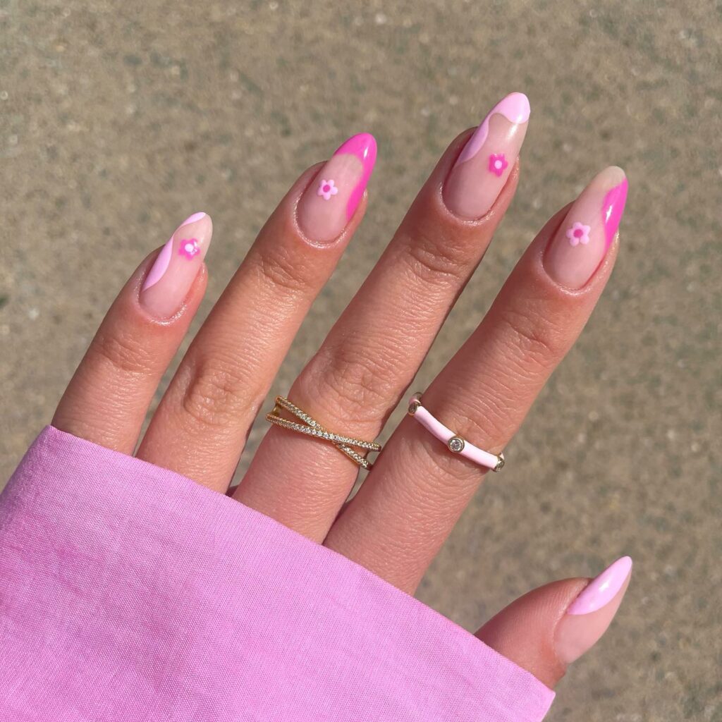 20 Latest Negative Space Nail Ideas To Try In 2024! 28 Pink Negative Space Nails With Flower