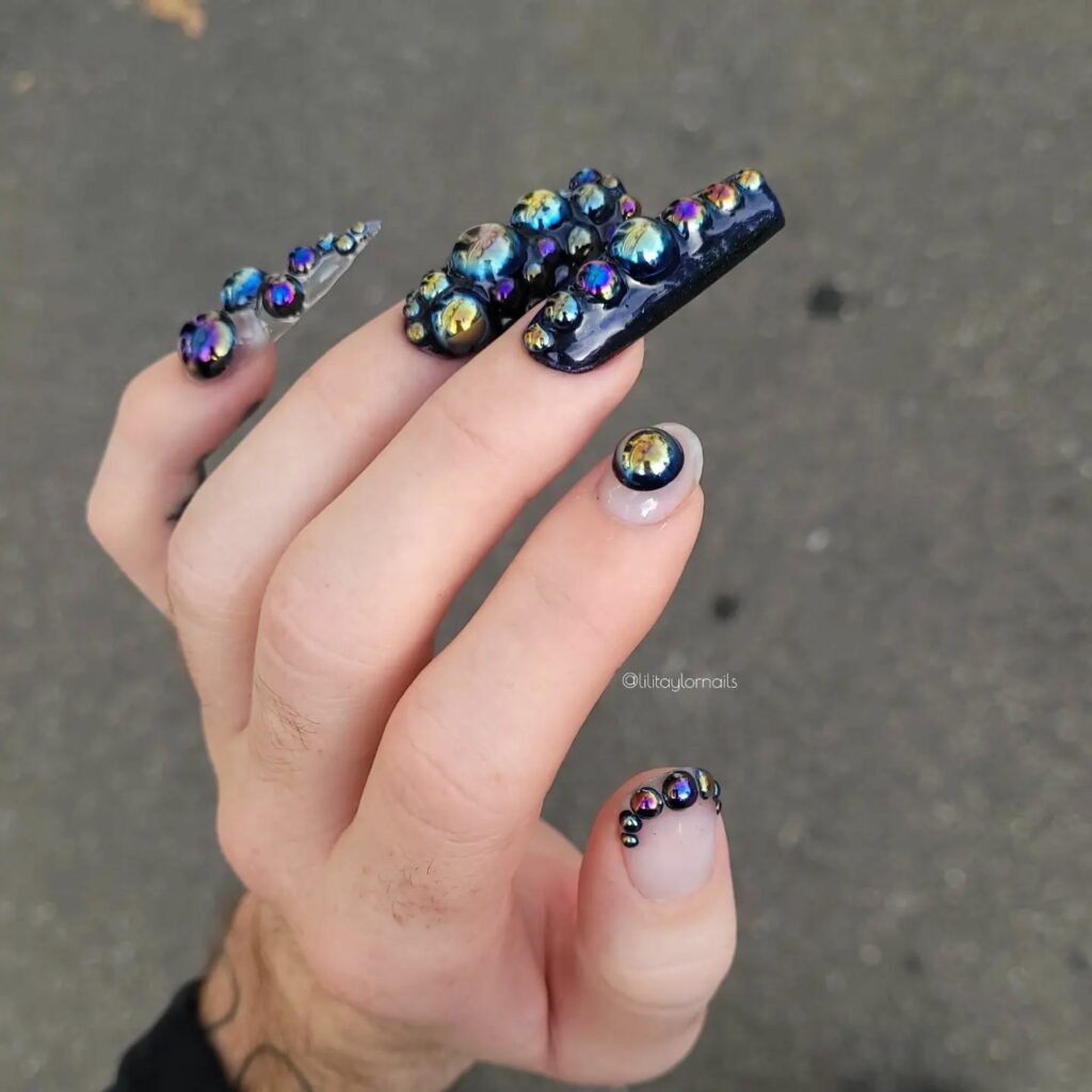 20 Latest Bubble Nail Ideas To Try In 2024! 22 Black Bubble Nails