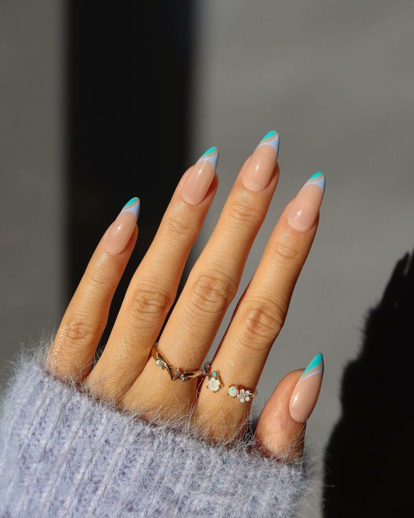 20 Latest Tiffany Blue Nail Ideas To Try In 2024! 14 Tiffany Blue And Purple French Nails