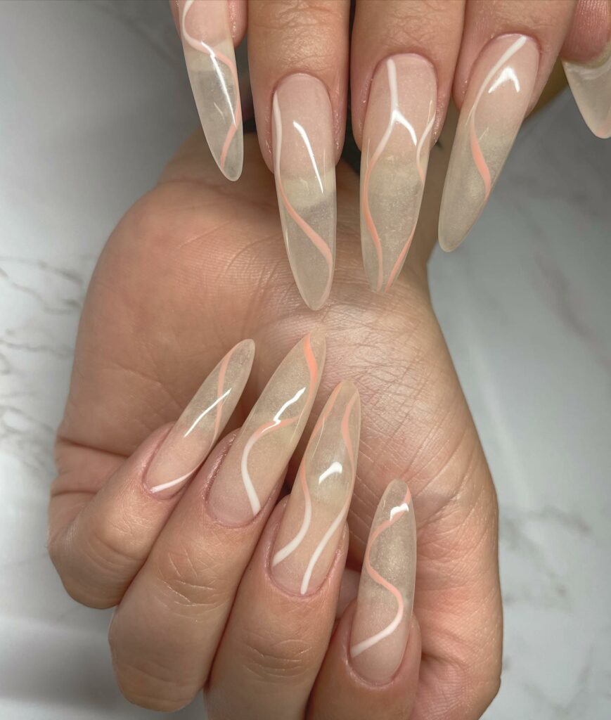 Get Peachy with 30 Peach Nail Designs for 2024 18 Wavy with White