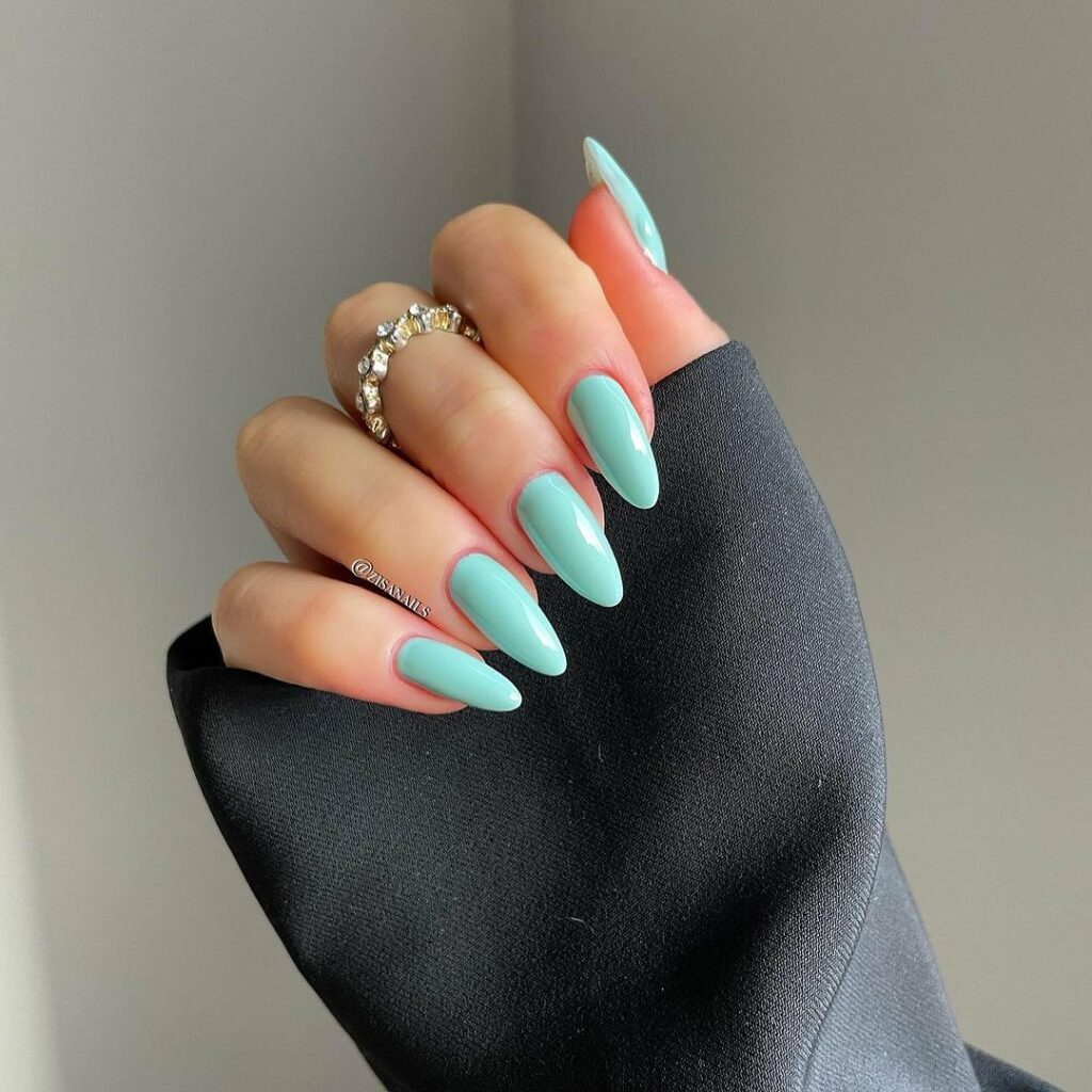 20 Latest Tiffany Blue Nail Ideas To Try In 2024! 13 Tiffany Blue Almond Nails