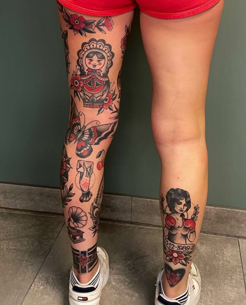 14+ Leg Sleeve Tattoo Women Ideas That Will Blow Your Mind! 16 Traditional Leg Sleeve Tattoo