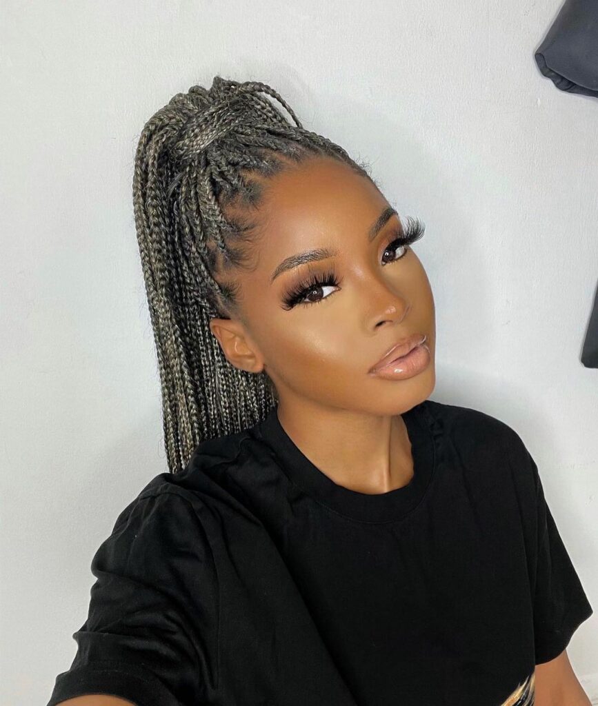 35 Micro Braids Ideas to Elevate Your Hairstyle in 2024 11 Micro Cornrows with Ponytail