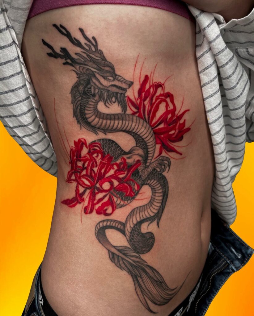 12+ AMAZING WOMEN’S SIDE RIB TATTOO IDEAS - 20 Dragon Side Tattoo