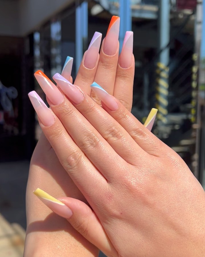 22 Latest Colorful French Tip Nail Ideas To Try In 2024! 26 Long Coffin Nail With Colorful Tips