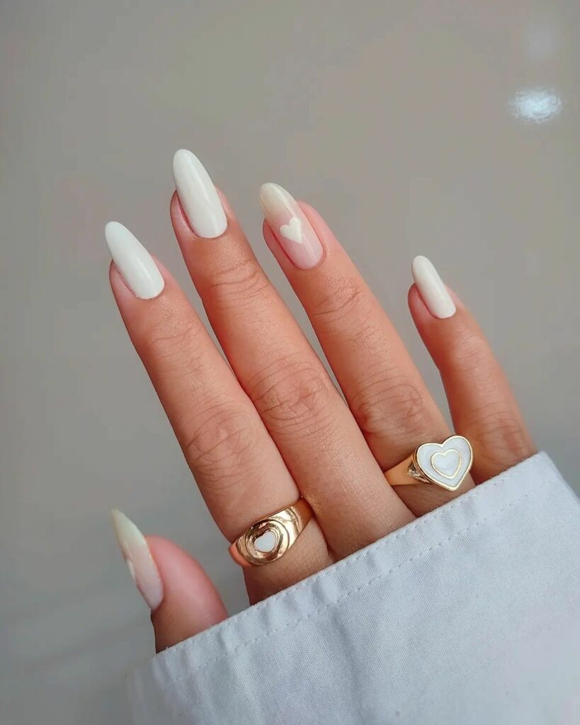 25 Latest Accent Nail Designs To Try In 2024! 31 Accent Heart Almond White Nails