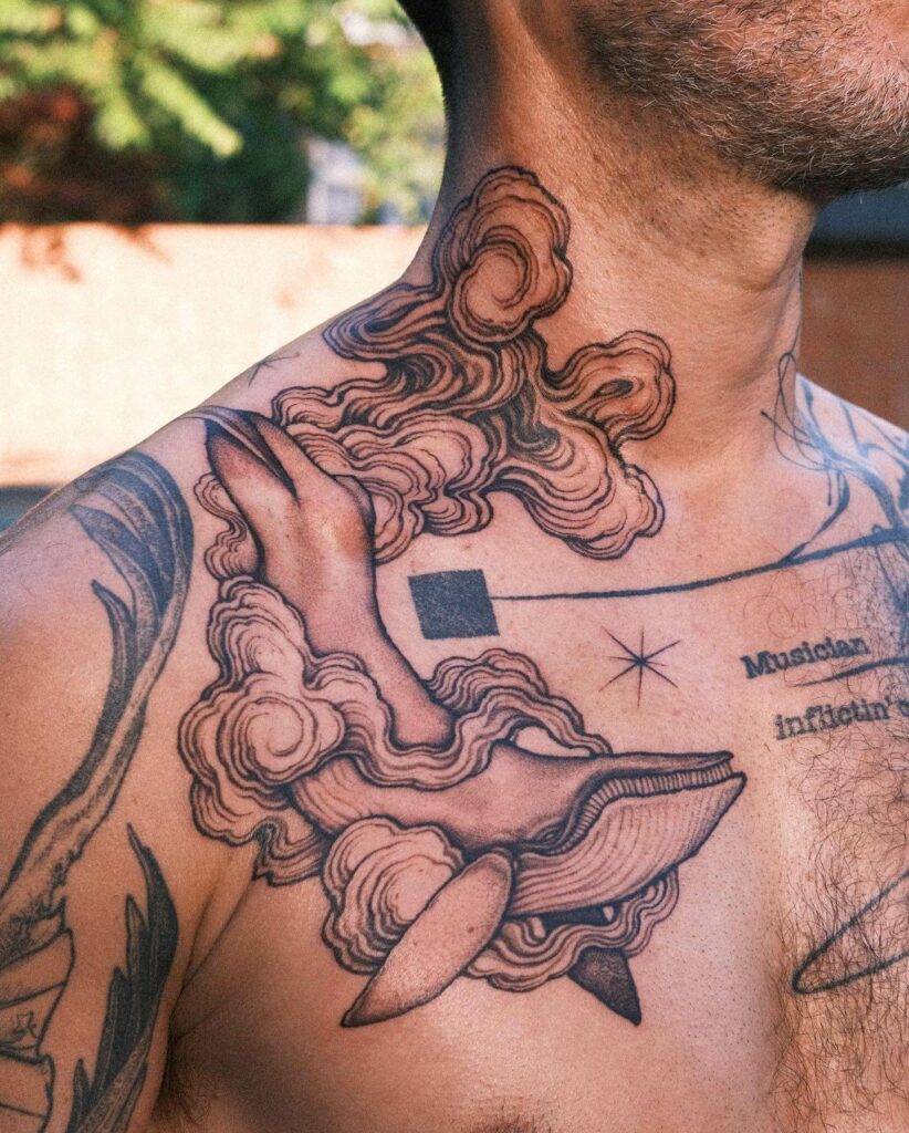11+ Cloud Chest Tattoo That Will Blow Your Mind! 14 Shaded Cloud Chest Tattoos