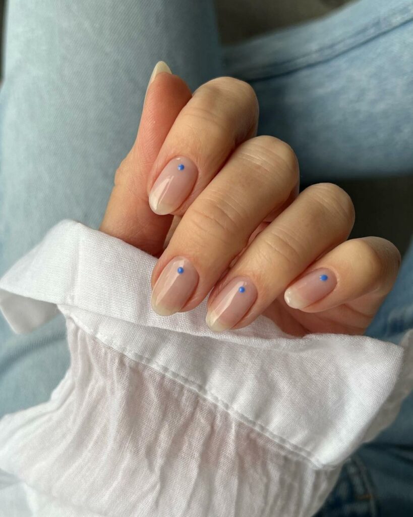 20 Latest Nude Short Nail Ideas To Try In 2024! 17 Short Nude Nails With Blue Dot