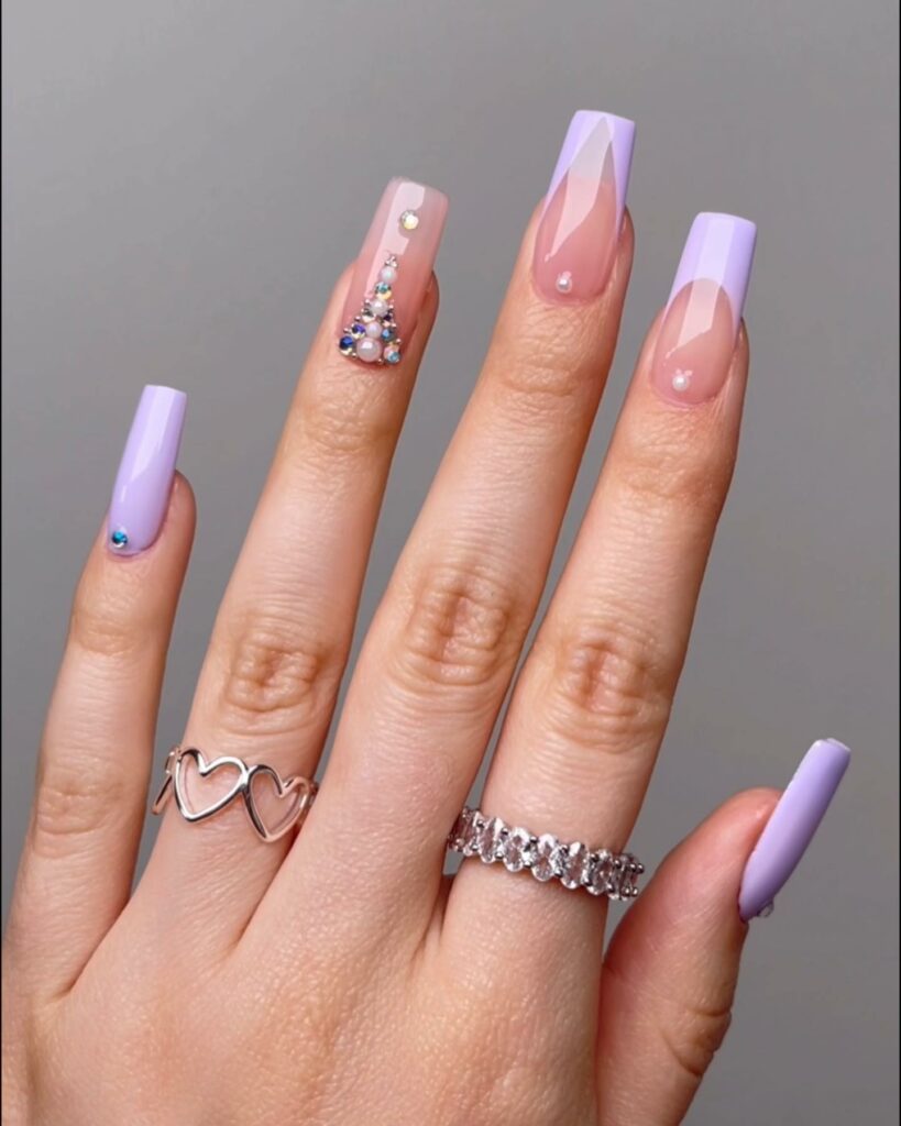 40 Latest Trendy Nail Ideas To Try In 2024! 46 Purple French Trendy Nails With Rhinestones