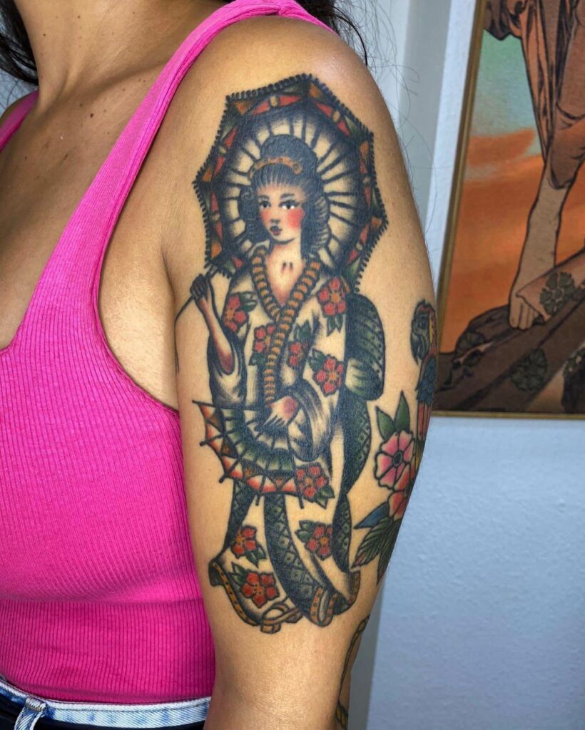 11+ Geisha Tattoo Sketch Ideas You’ll Have To See To Believe! 17 Traditional Art Geisha Tattoo Sketch On Shoulder