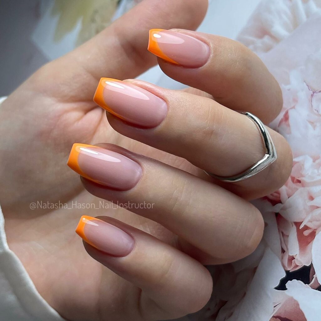 Bring Sunshine with 20 Orange French Tip Nail Designs in 2024 31 Orange French Tip On Pink Base Nails
