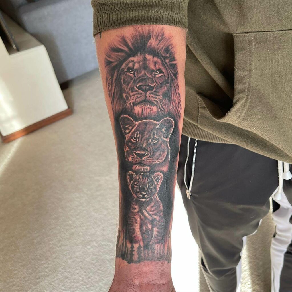 11+ Lion Sleeve Tattoo Ideas That Will blow Your Mind! 14 Tribal Heritage Lion Family Sleeve Tattoo