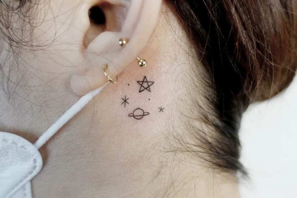 11+ Stars Tattoo Behind Ear Ideas That Will Blow Your Mind! 12 Saturn And Star Tattoo