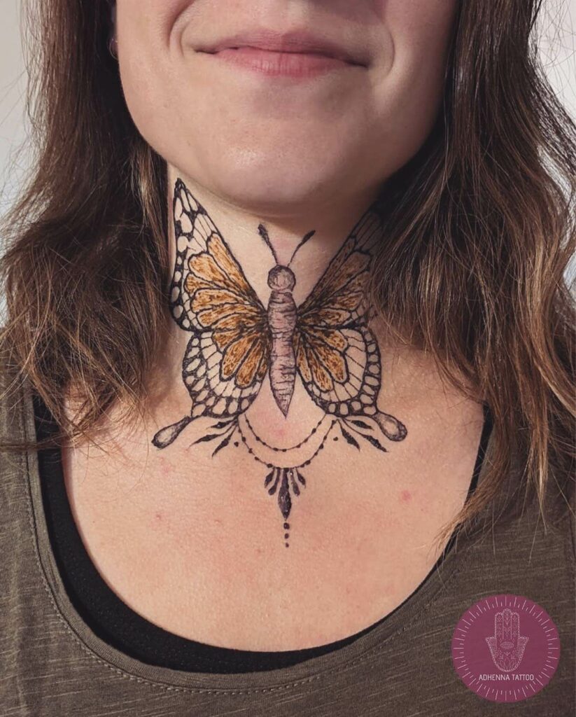 10+ Butterfly Henna tattoo Ideas That Will Blow Your Mind! 16 Butterfly Henna Throat Tattoos