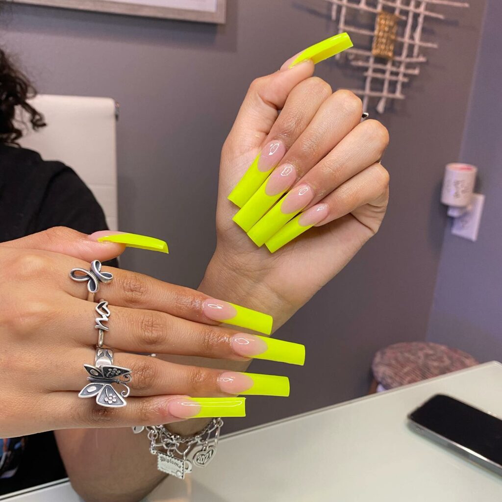 20 Latest Neon Yellow Nail Ideas To Try In 2024! 16 Long Neon Yellow French Nails