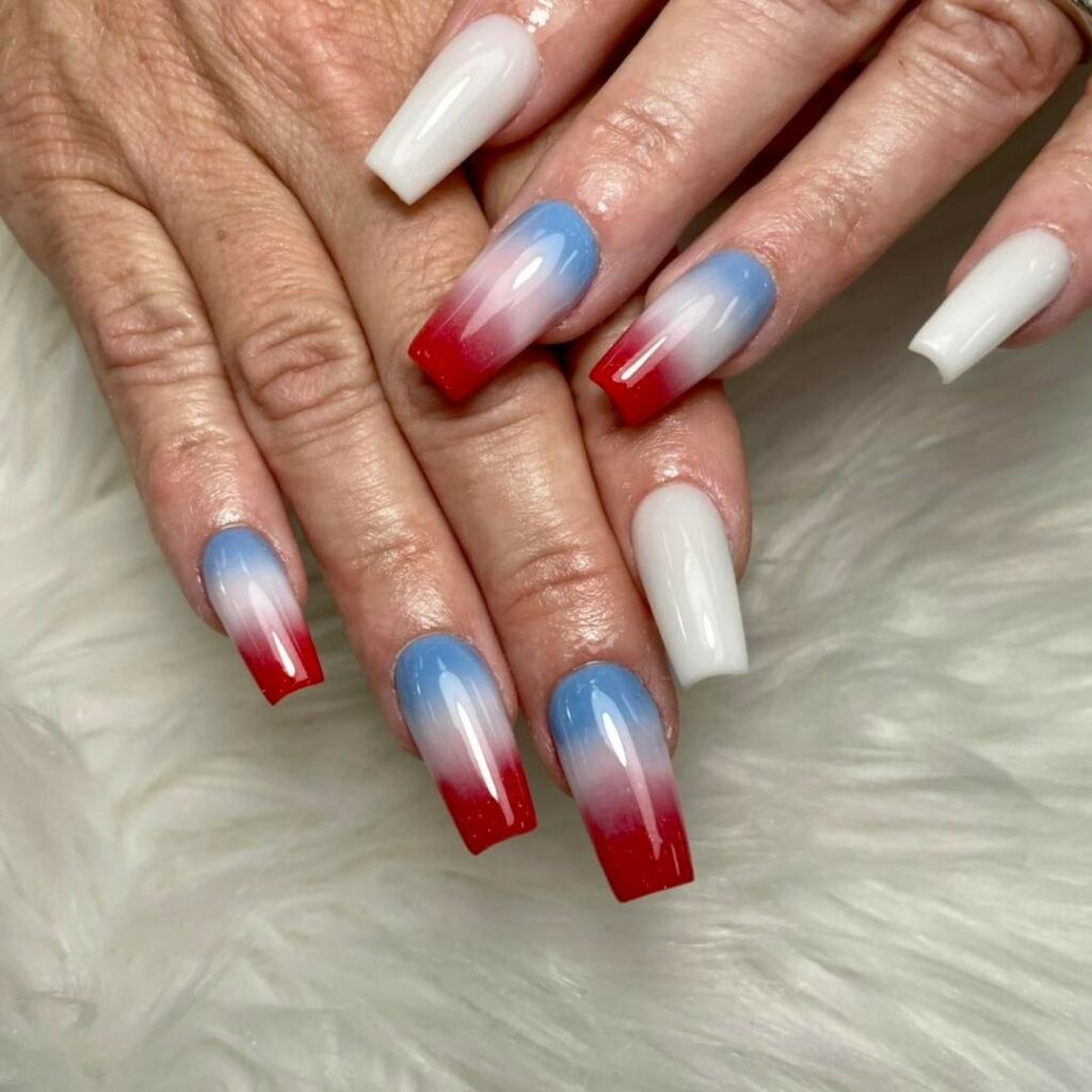 15 Latest Red Ombre Nail Designs To Try In 2024! 24 Red, White, and Blue Ombre