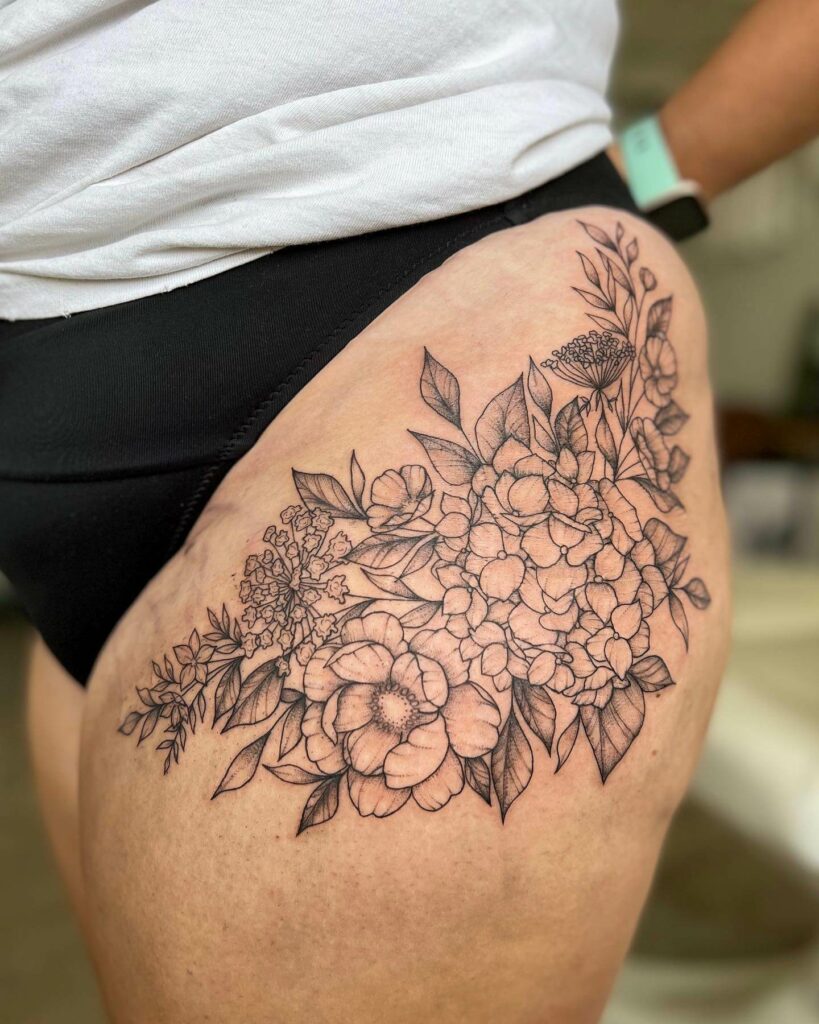 11+ Floral Hip Tattoo Ideas That Will Blow Your Mind! 14 The Detailed Floral Bouquet Hip Tattoos