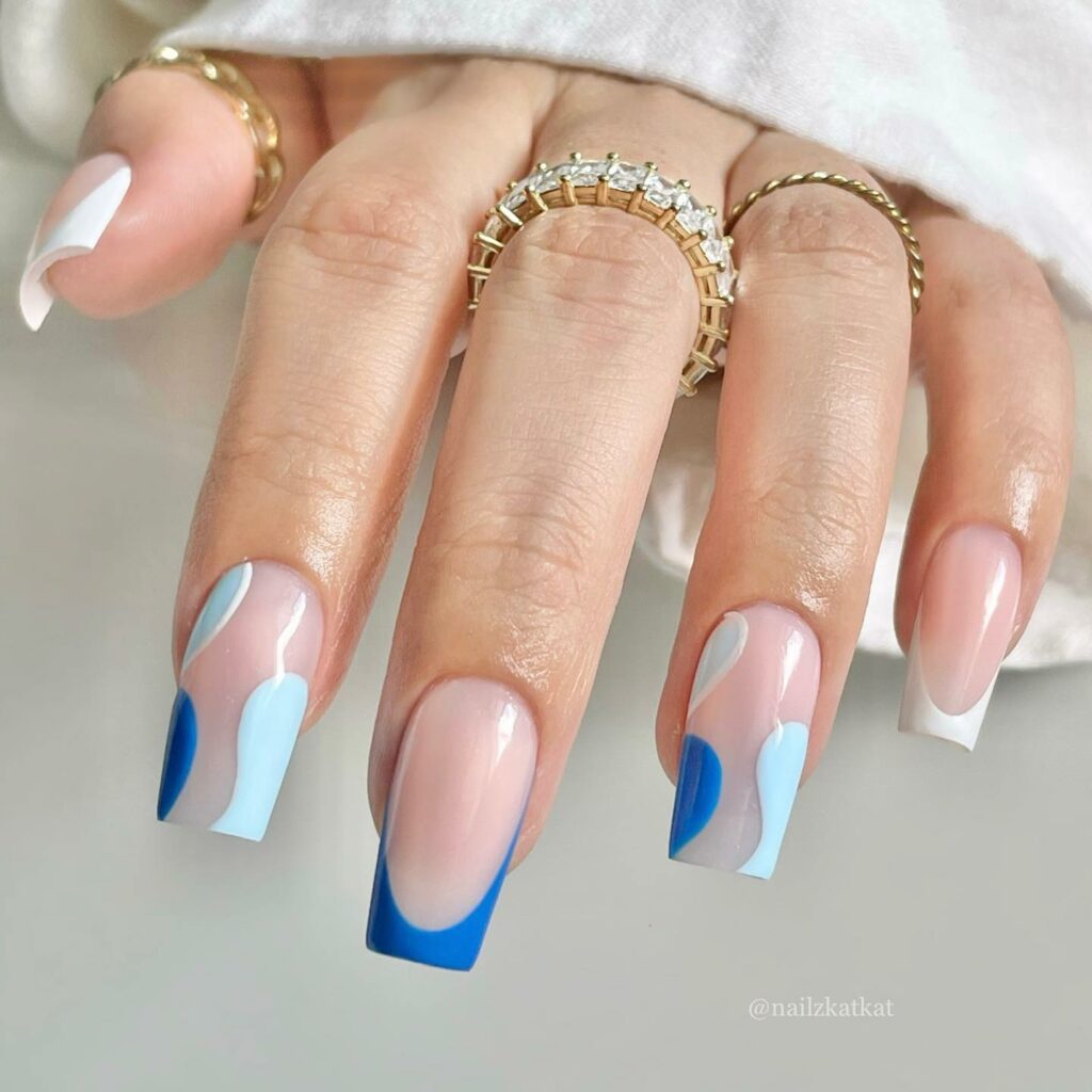 35 Latest Medium Square Nail Ideas To Try In 2024! 32 Blue Abstract Medium Square Nails