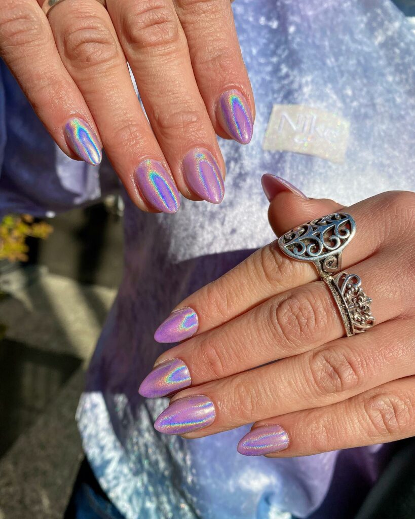 Shimmer with 30 Holographic Nail Designs in 2024 37 Holographic Purple Nail