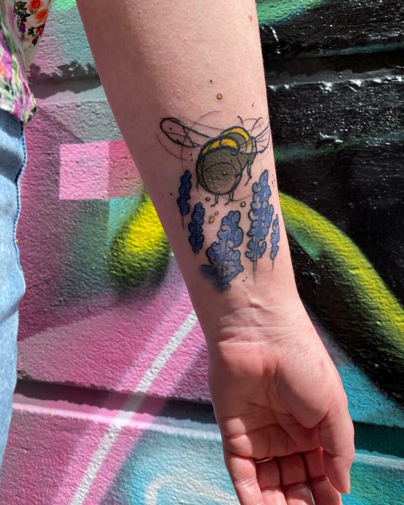 10 BEST LAVENDER TATTOOS WITH MEANINGS IN 2024 13 Bee and Lavender Tattoo