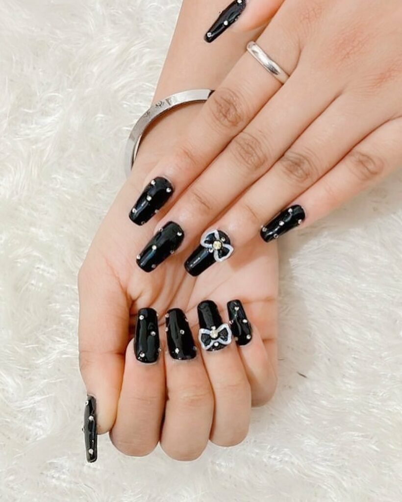 40 Latest Black Coffin Nail Designs To Try In 2024! 39 The Art Of The Bow