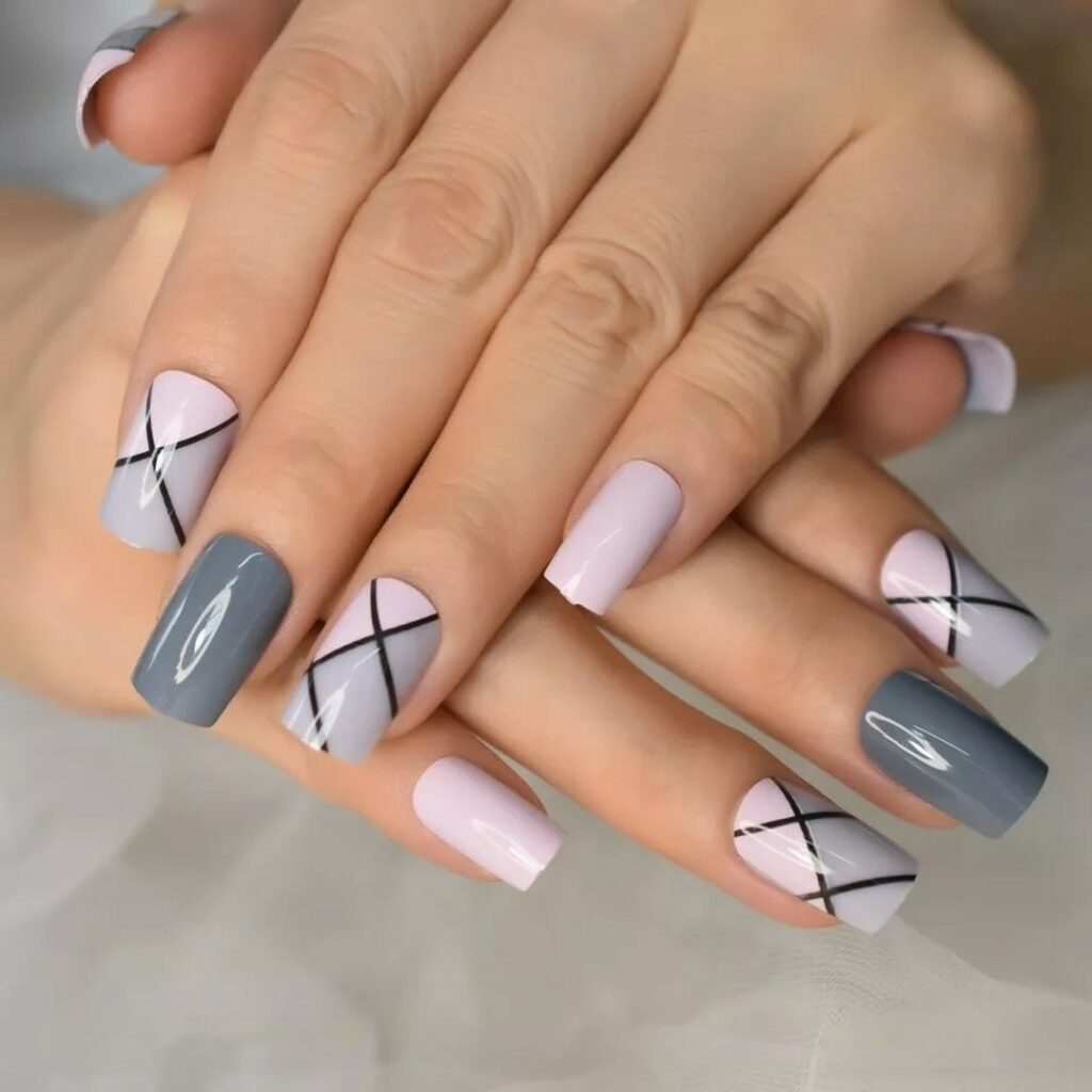 Embrace Neutrals with 35 Grey Nail Designs for 2024 31 Geometric Grey Nails