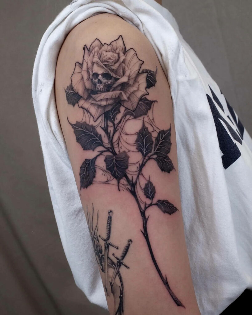 12+ Rose With Thorns Tattoo Ideas To Inspire You! 11 Skull X Rose Tattoo With Thorns
