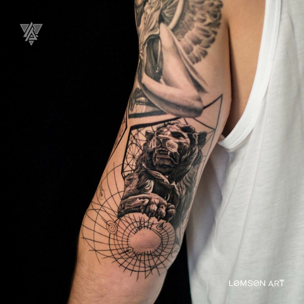 11+ Lion Sleeve Tattoo Ideas That Will blow Your Mind! 20 Statue Of The Lion Tattoo