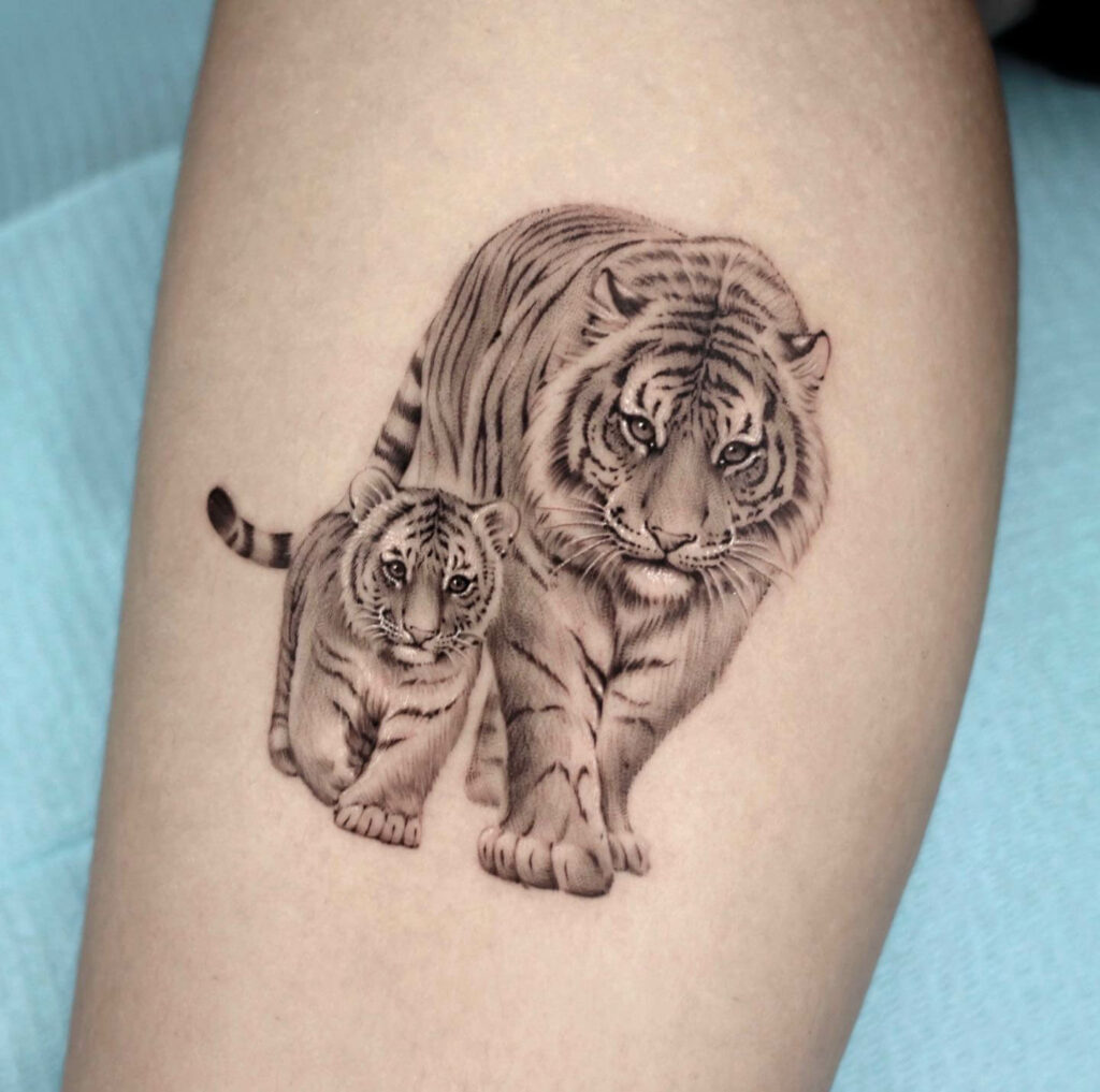 10+ Women's Feminine Tiger Tattoo Ideas That Will Blow Your Mind! 12 Mother And Baby Black Tiger Tattoo