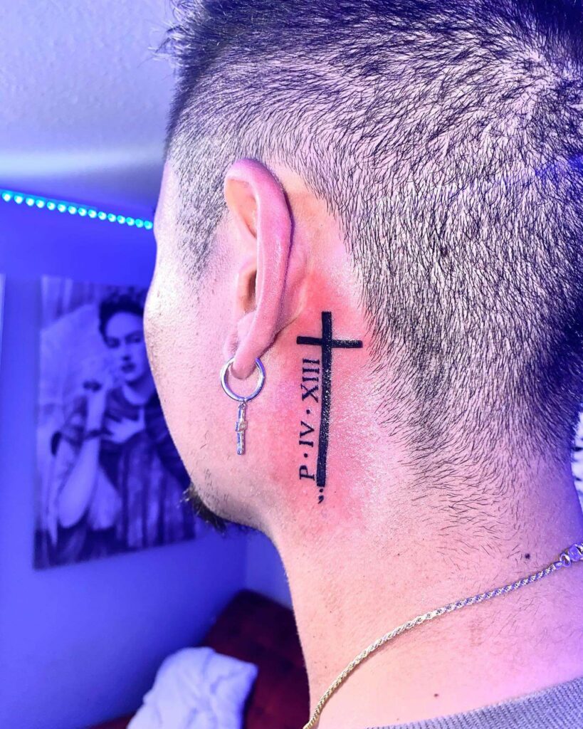 12+ Neck Cross Tattoo Ideas To Inspire You! 15 Neck Cross Tattoo Design With Roman Letters