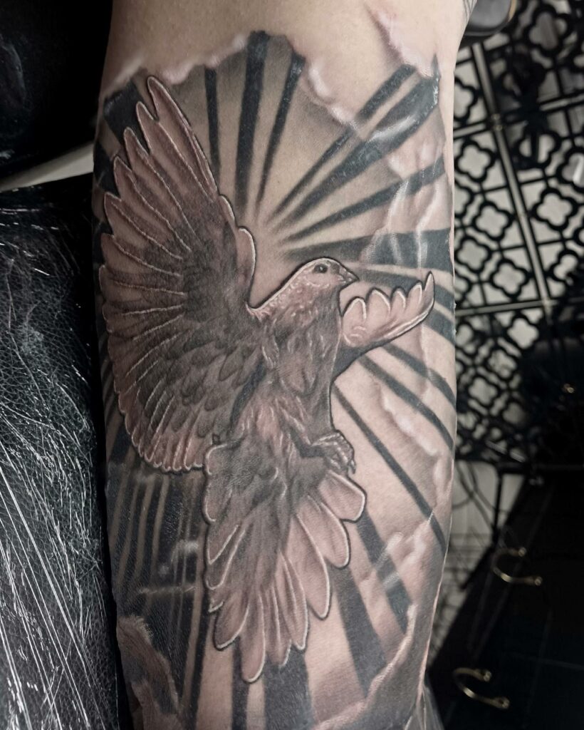 11+ Sun Rays Tattoo Drawing Ideas That Will Blow Your Mind! 16 Dove And Sun Rays Tattoo Design