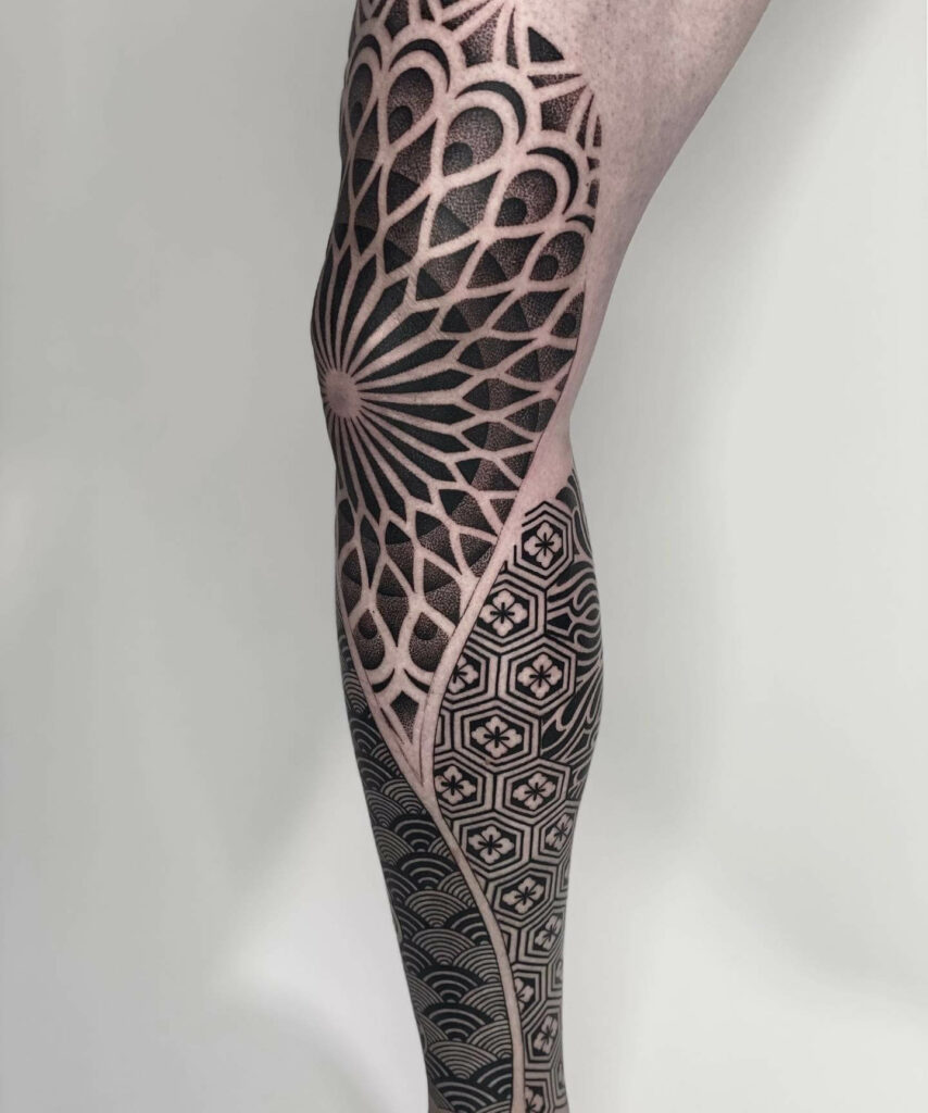 14+ Leg Sleeve Tattoo Women Ideas That Will Blow Your Mind! 21 Geometric Leg Sleeve Tattoo