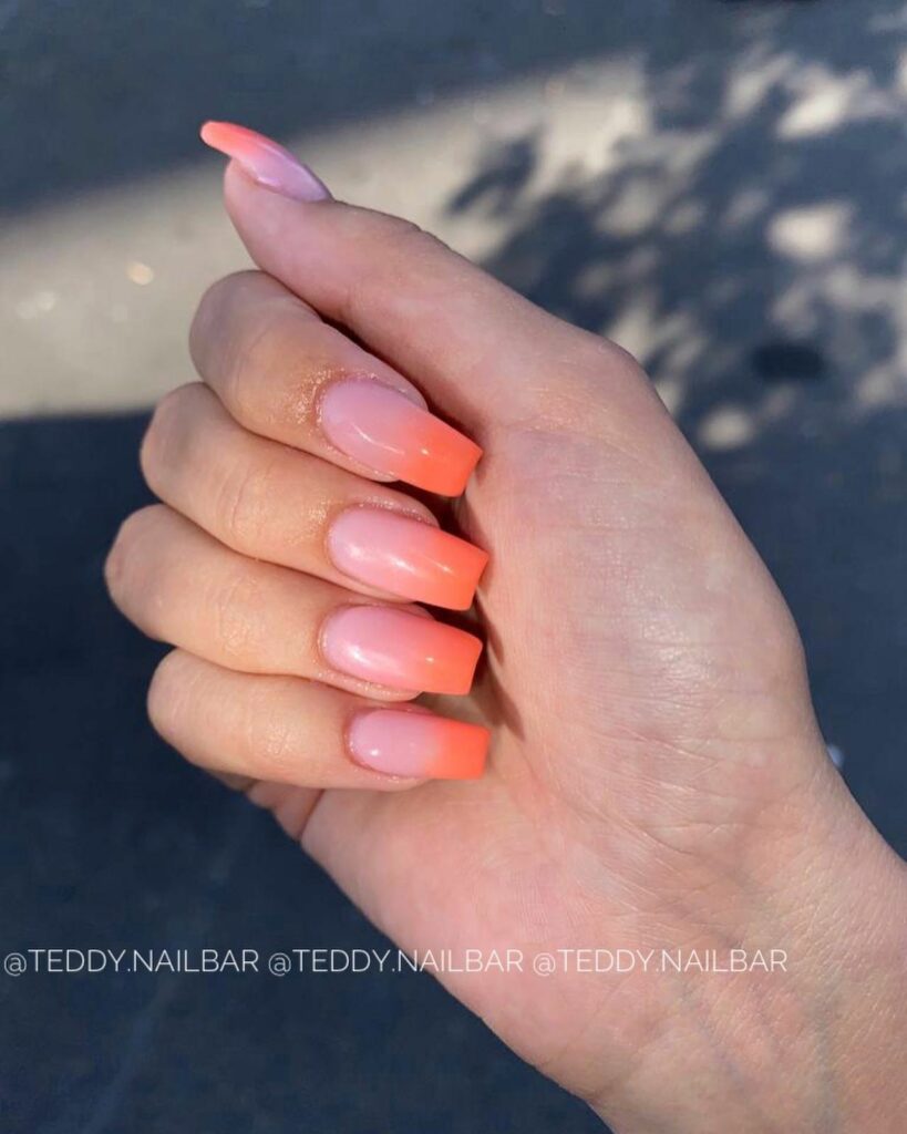 30 Latest Orange Ombre Nail Designs To Try In 2024! 37 Orange And Pastel Pink Ombre Coffin Nails
