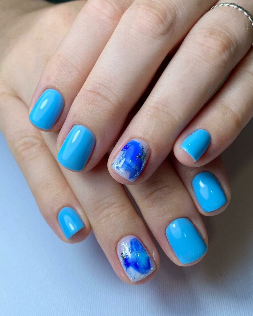 20 Latest Short Blue Nail Designs To Try In 2024! 41 Light Blue Short Accent Nails