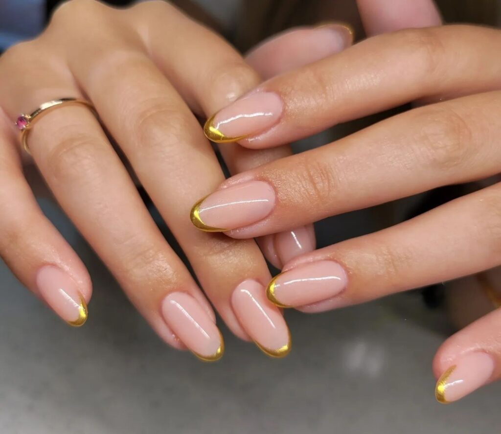 30 Latest Almond French Tip Nail Designs To Try In 2024! 26 Glam It Up With Gold Tips